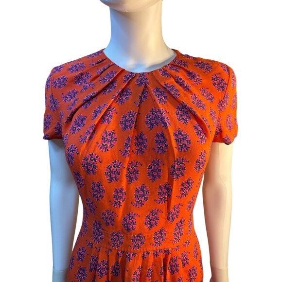 TORY BURCH 100% Silk Short Sleeve Mini Floral Orange Dress Size 0, EUC - Picture 3 of 8